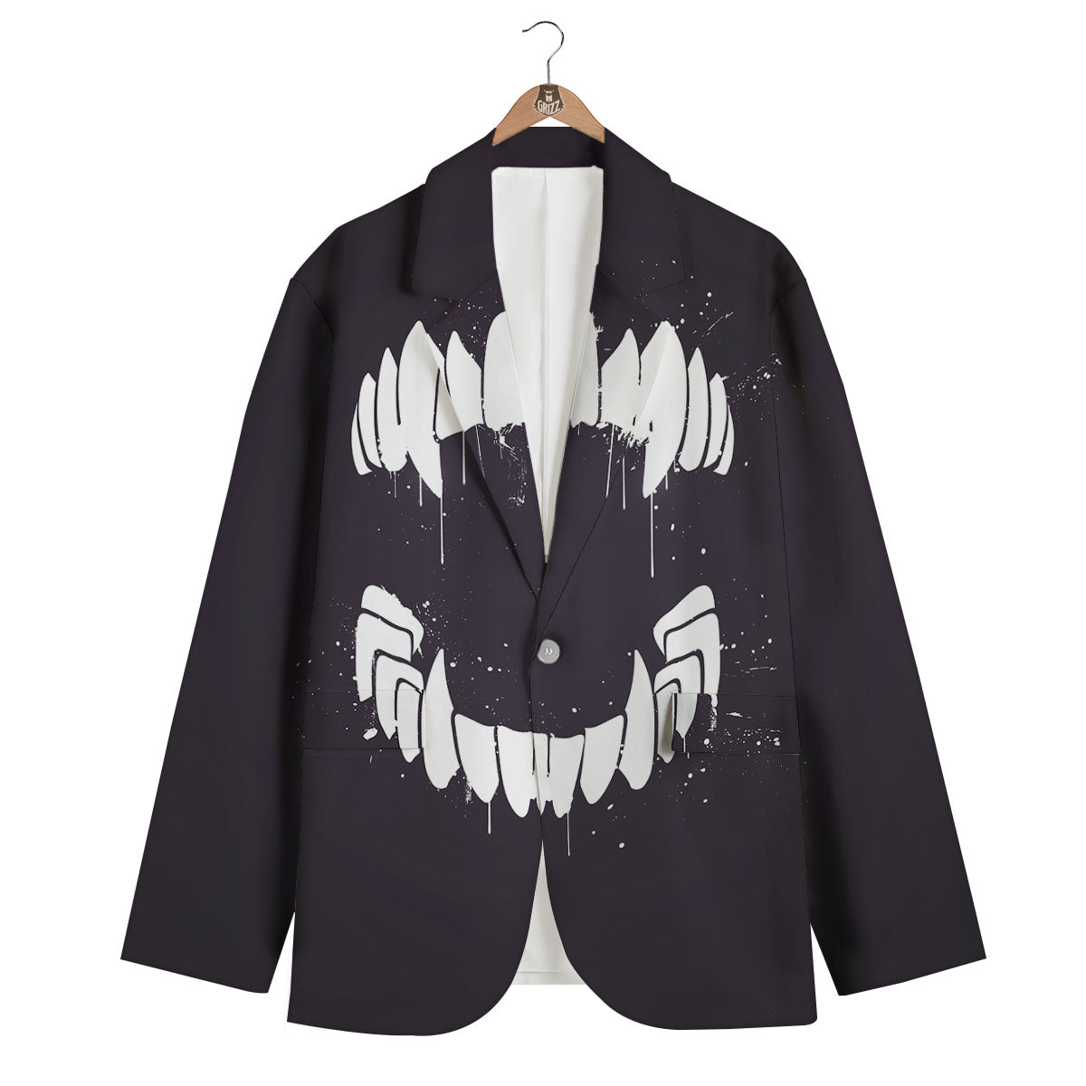 Dracula Fang Print Men's Blazer-grizzshop
