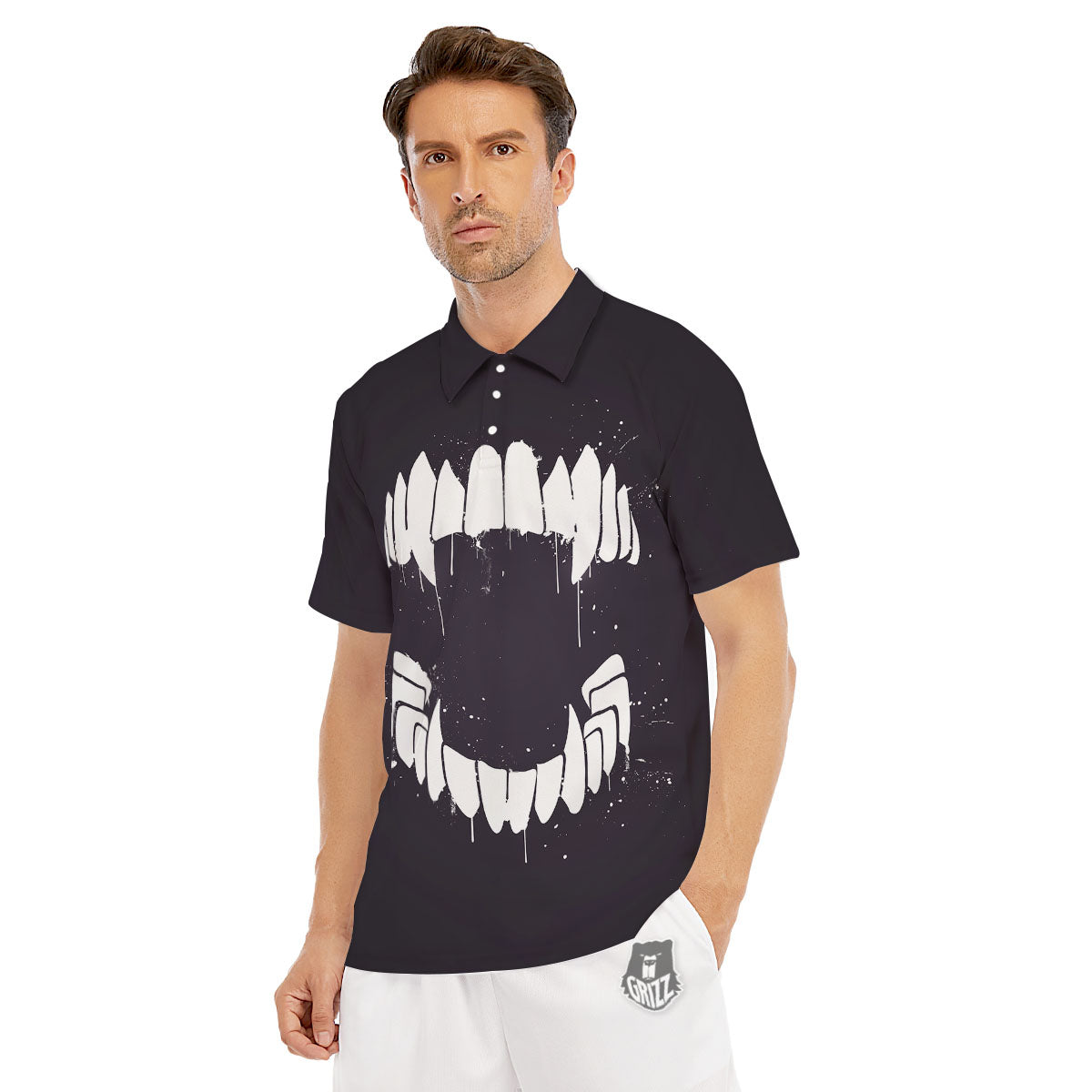 Dracula Fang Print Men's Golf Shirts-grizzshop