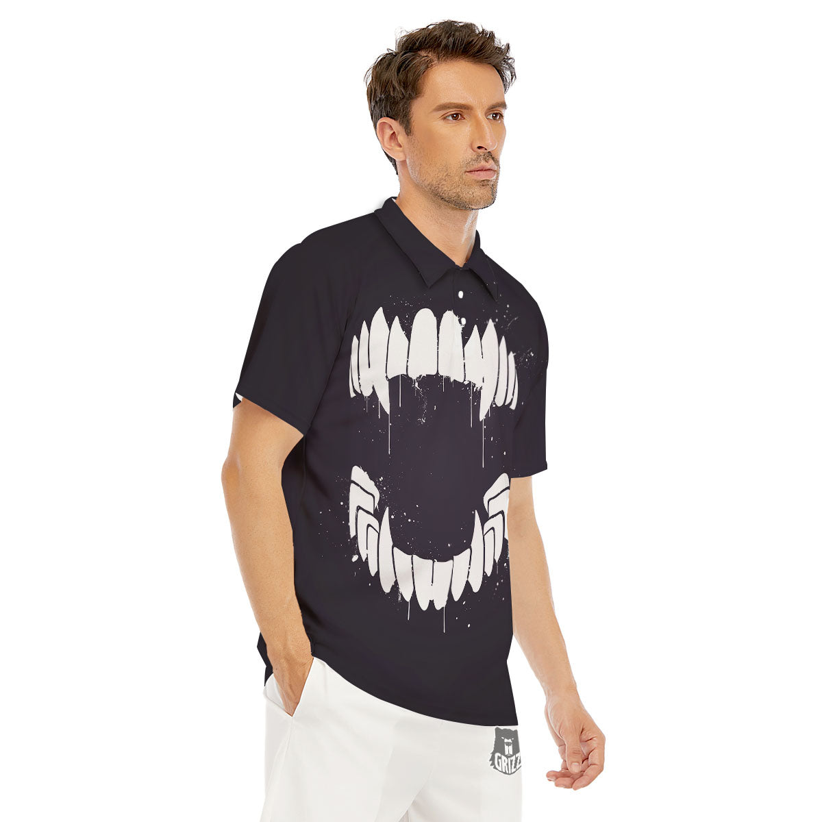 Dracula Fang Print Men's Golf Shirts-grizzshop
