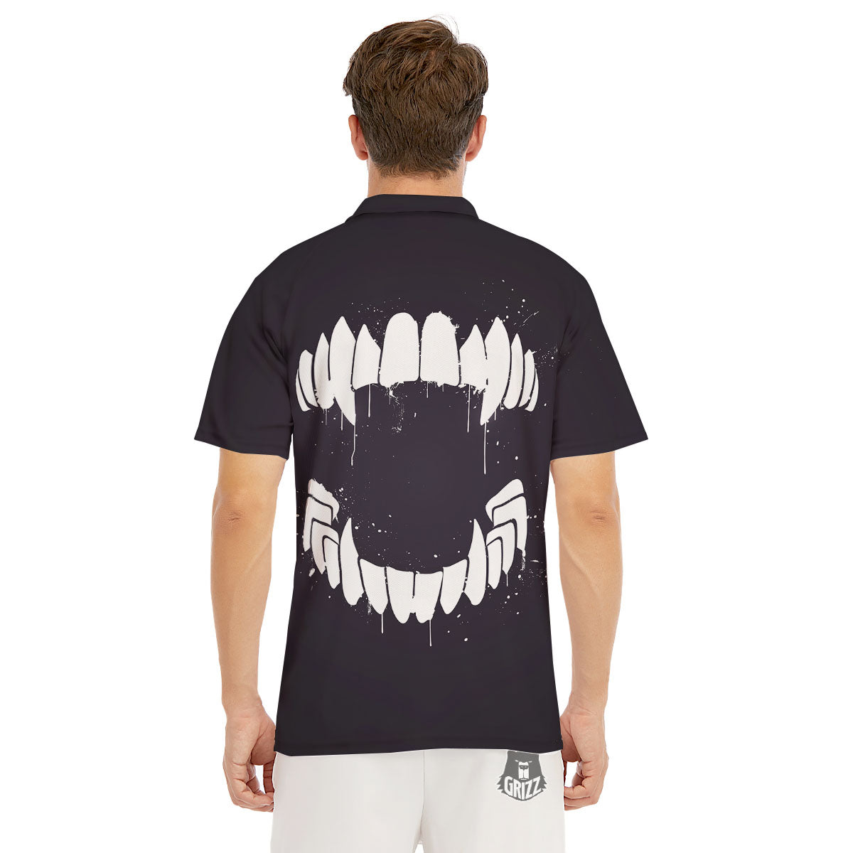 Dracula Fang Print Men's Golf Shirts-grizzshop