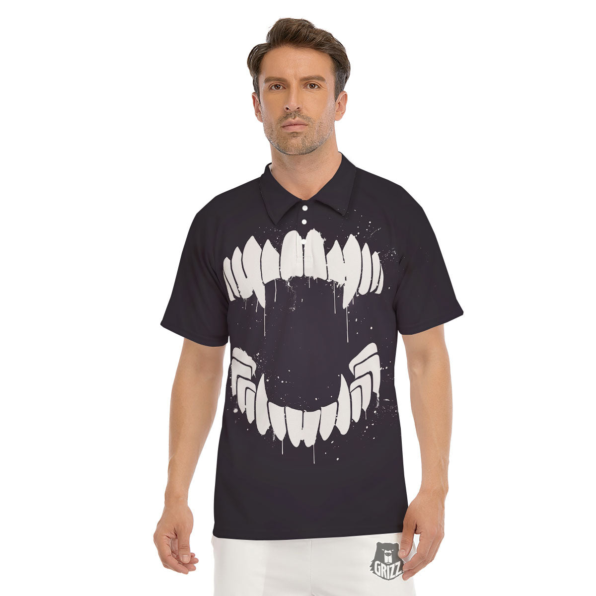 Dracula Fang Print Men's Golf Shirts-grizzshop