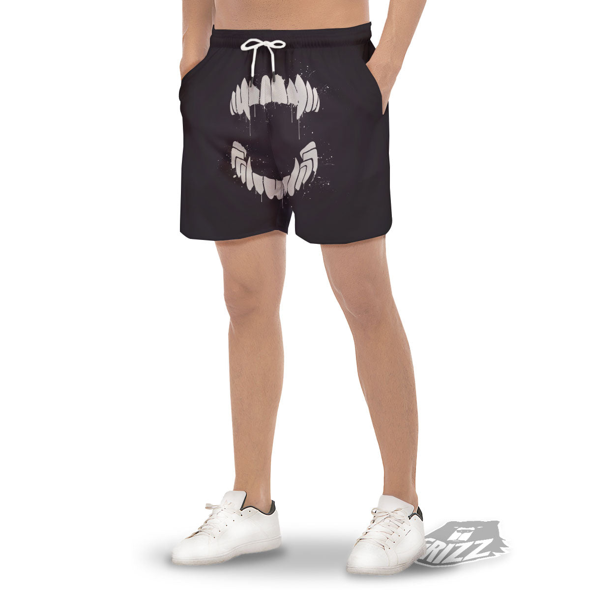 Dracula Fang Print Men's Gym Shorts-grizzshop