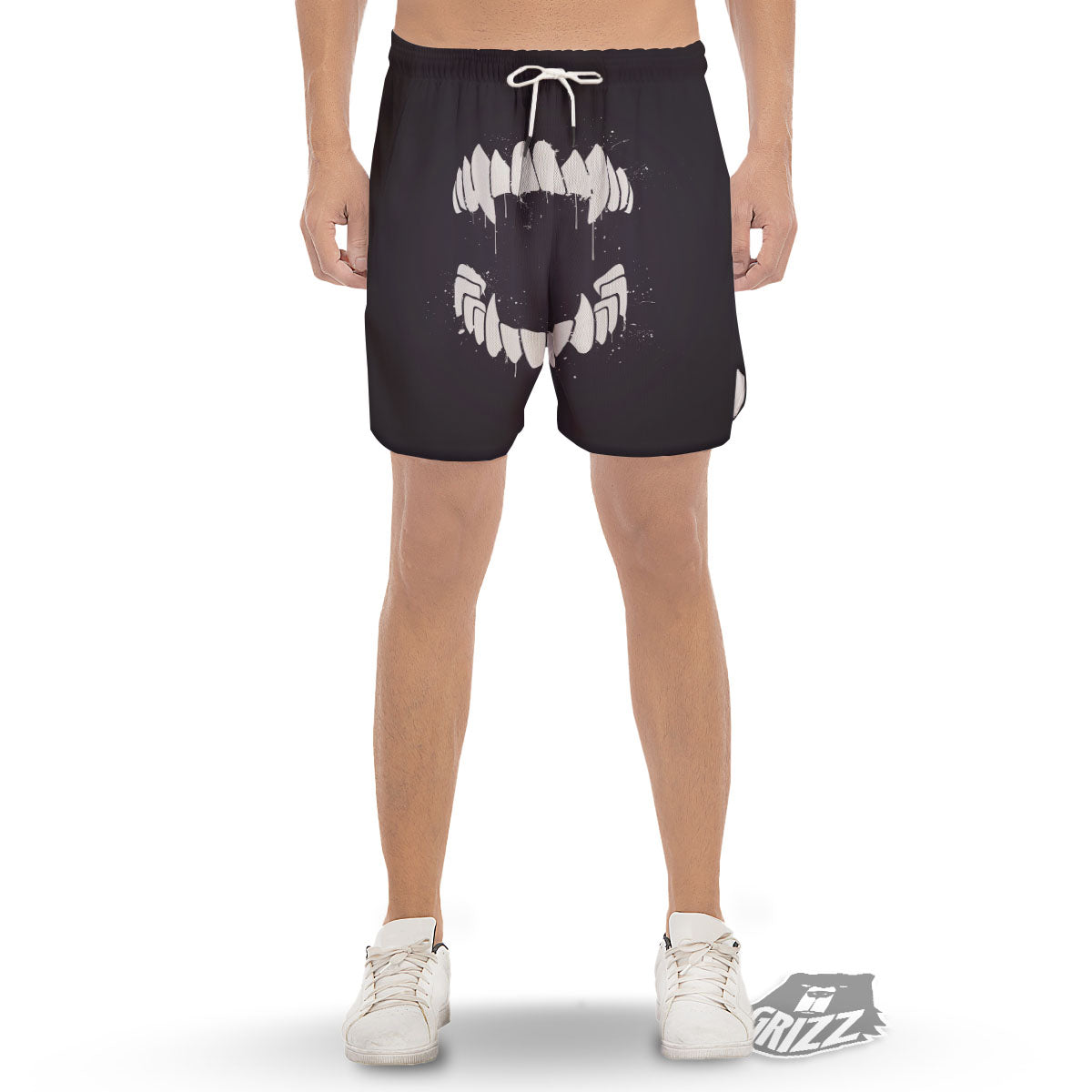 Dracula Fang Print Men's Gym Shorts-grizzshop