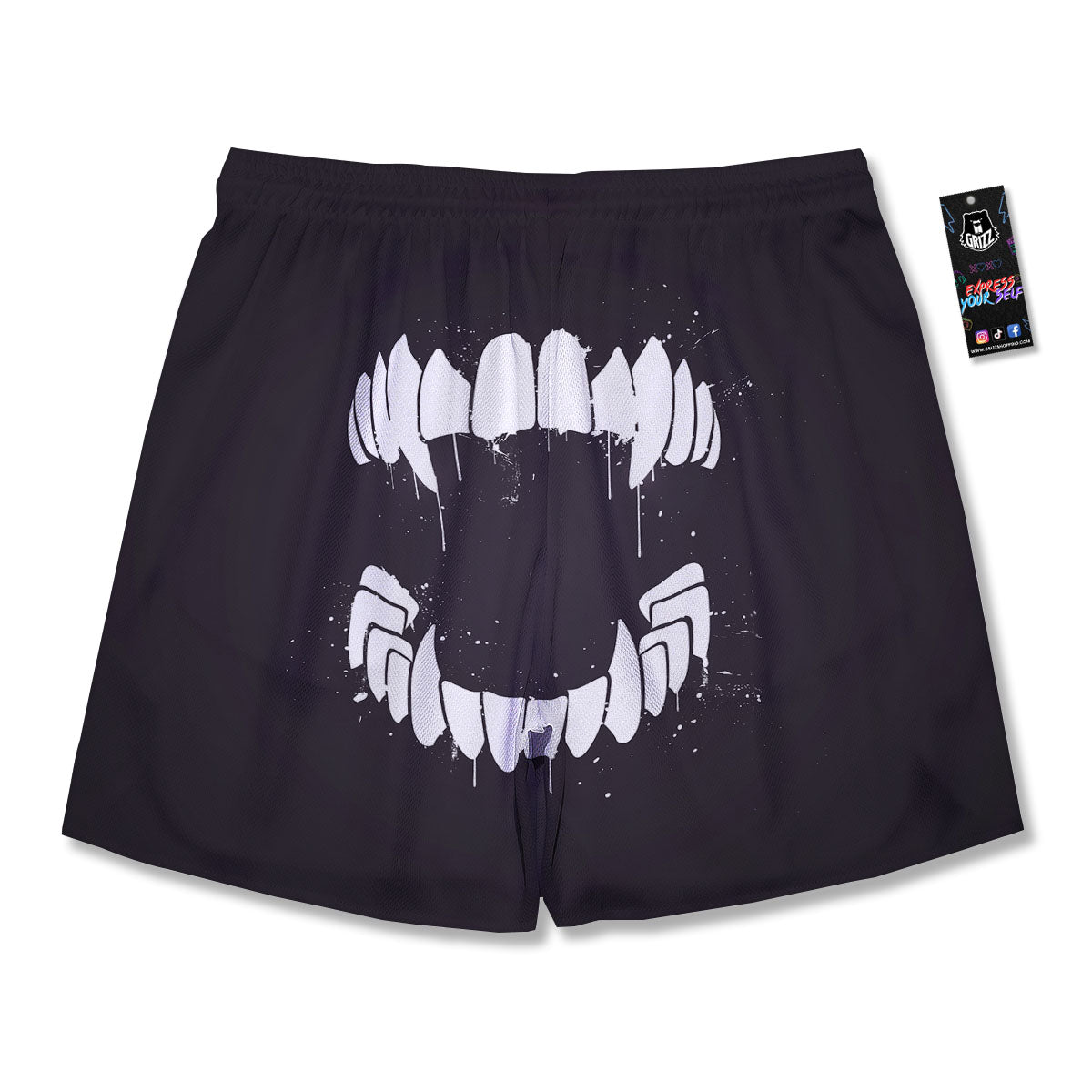 Dracula Fang Print Men's Running Shorts-grizzshop