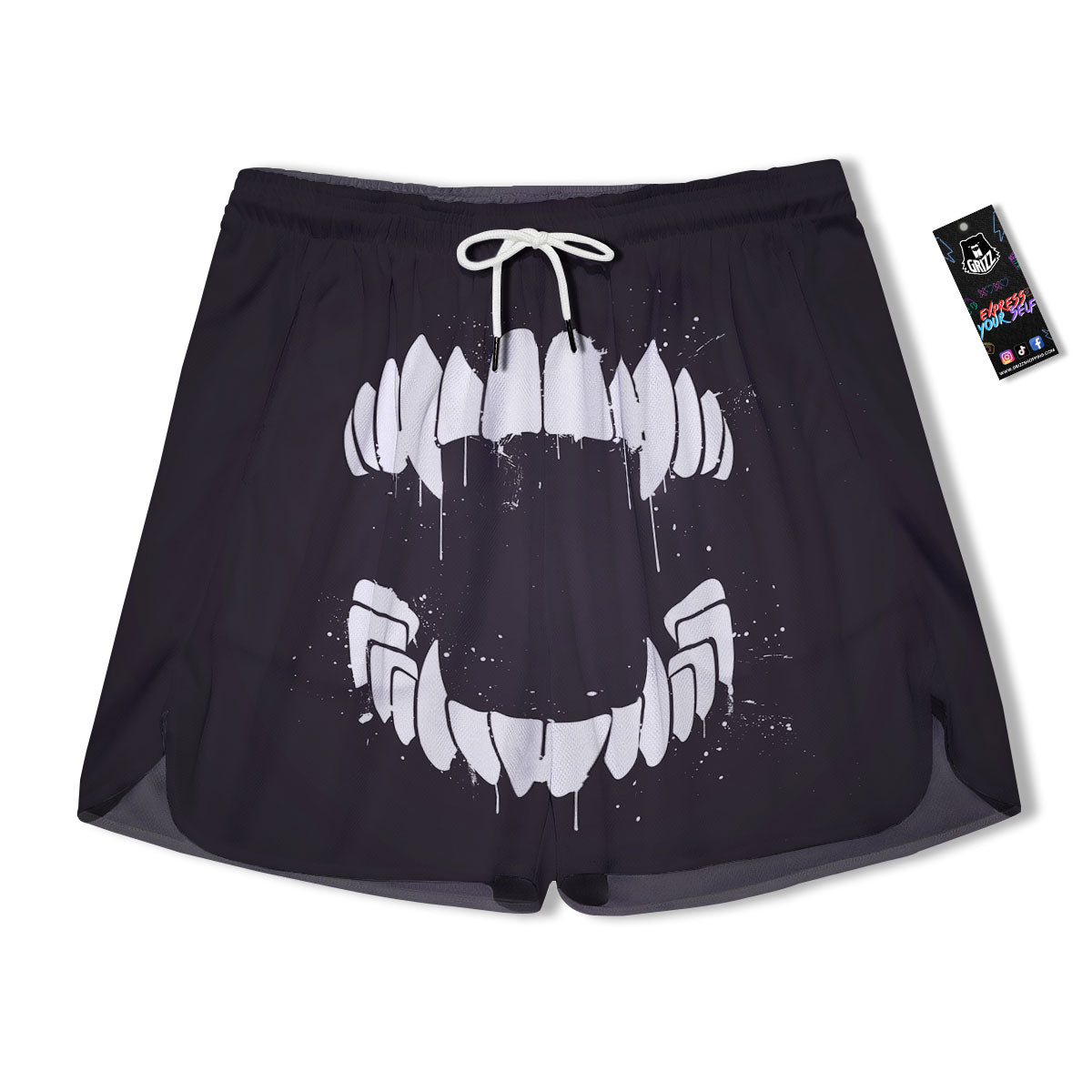 Dracula Fang Print Men's Running Shorts-grizzshop