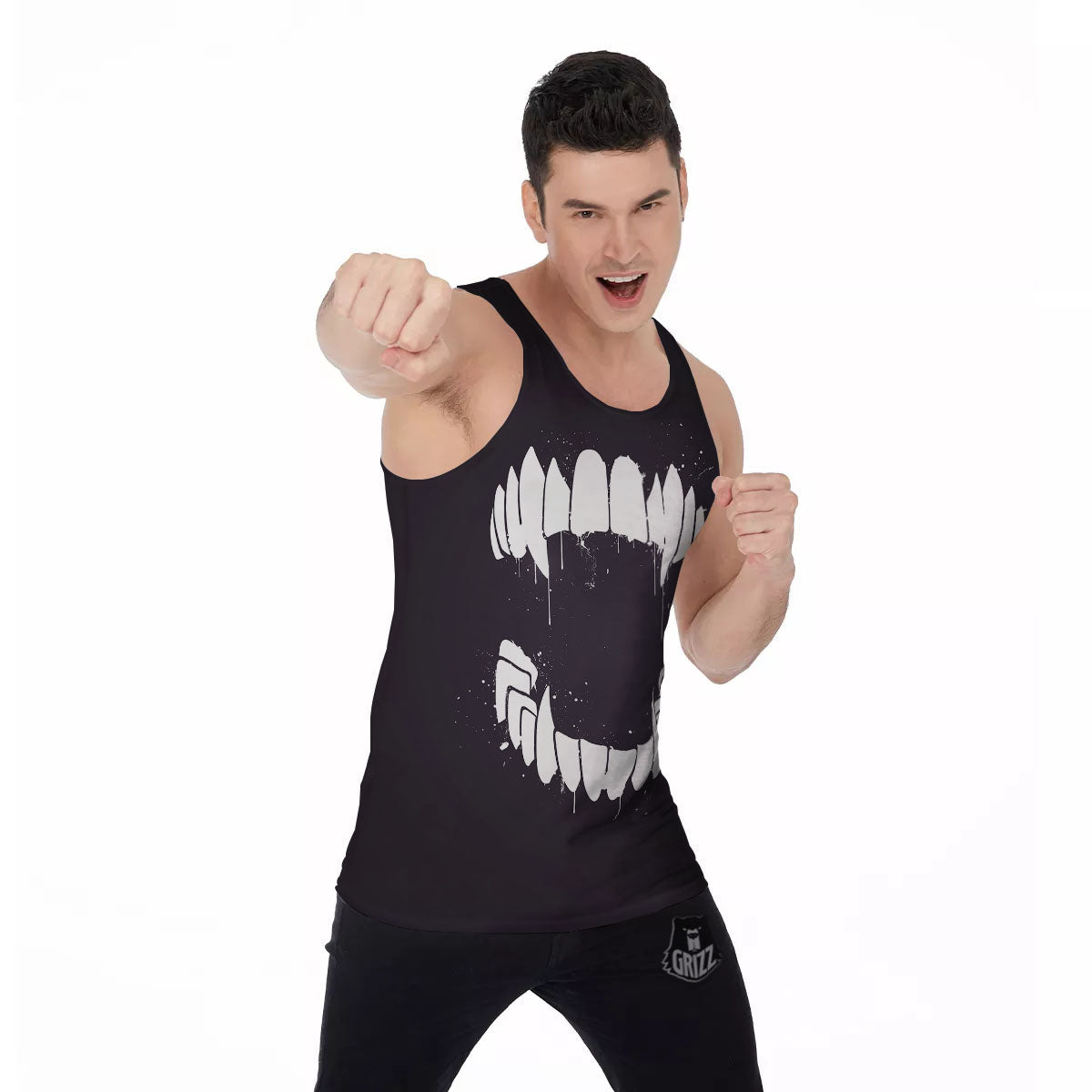 Dracula Fang Print Men's Tank Top-grizzshop