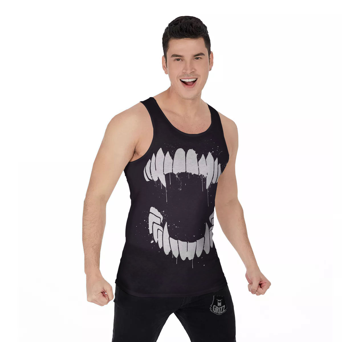 Dracula Fang Print Men's Tank Top-grizzshop