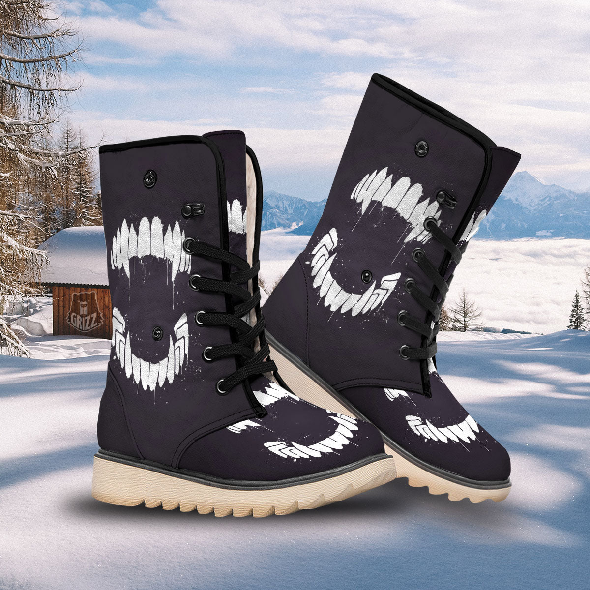 Dracula Fang Print Snow Boots-grizzshop