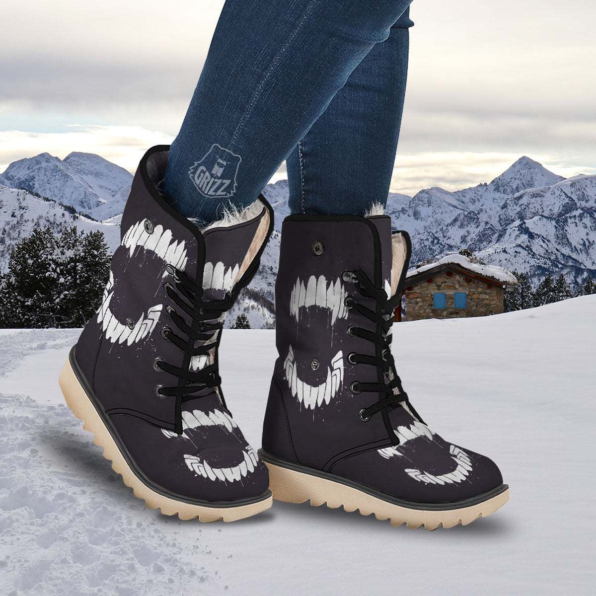 Dracula Fang Print Snow Boots-grizzshop