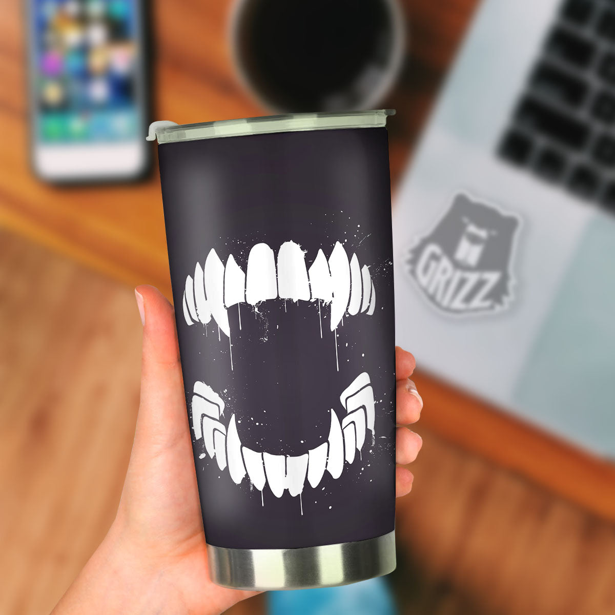 Dracula Fang Print Tumbler-grizzshop