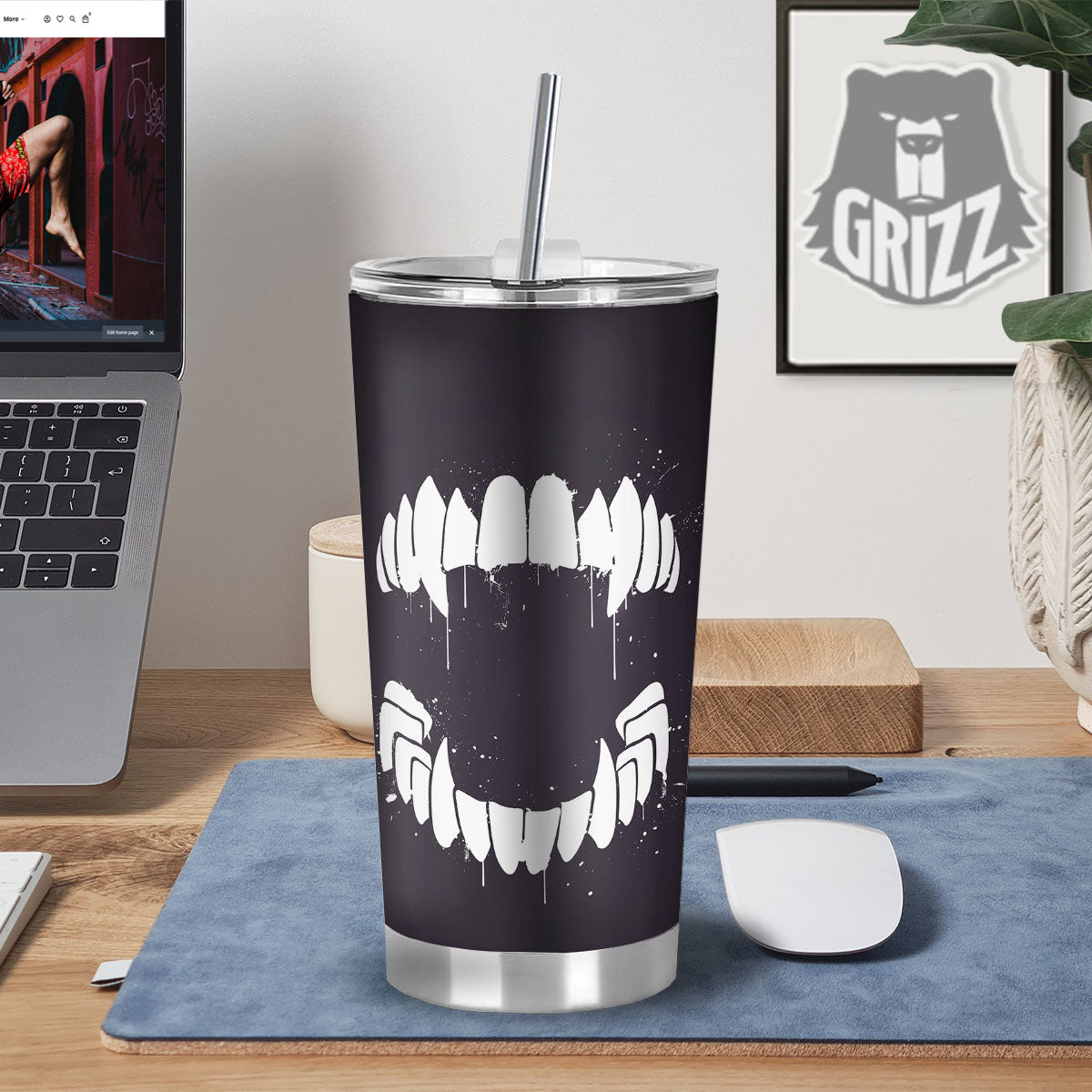 Dracula Fang Print Tumbler-grizzshop