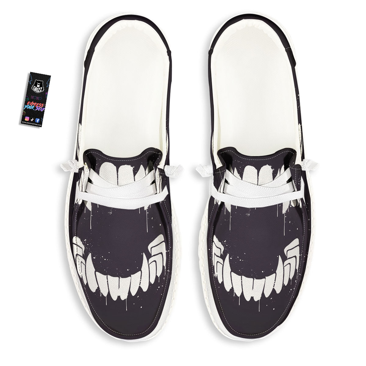 Dracula Fang Print White Loafers-grizzshop