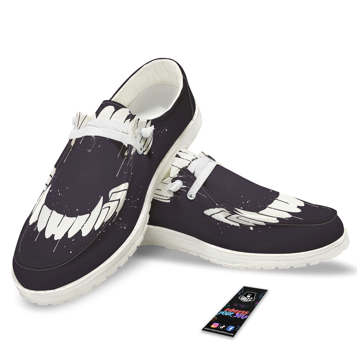 Dracula Fang Print White Loafers-grizzshop