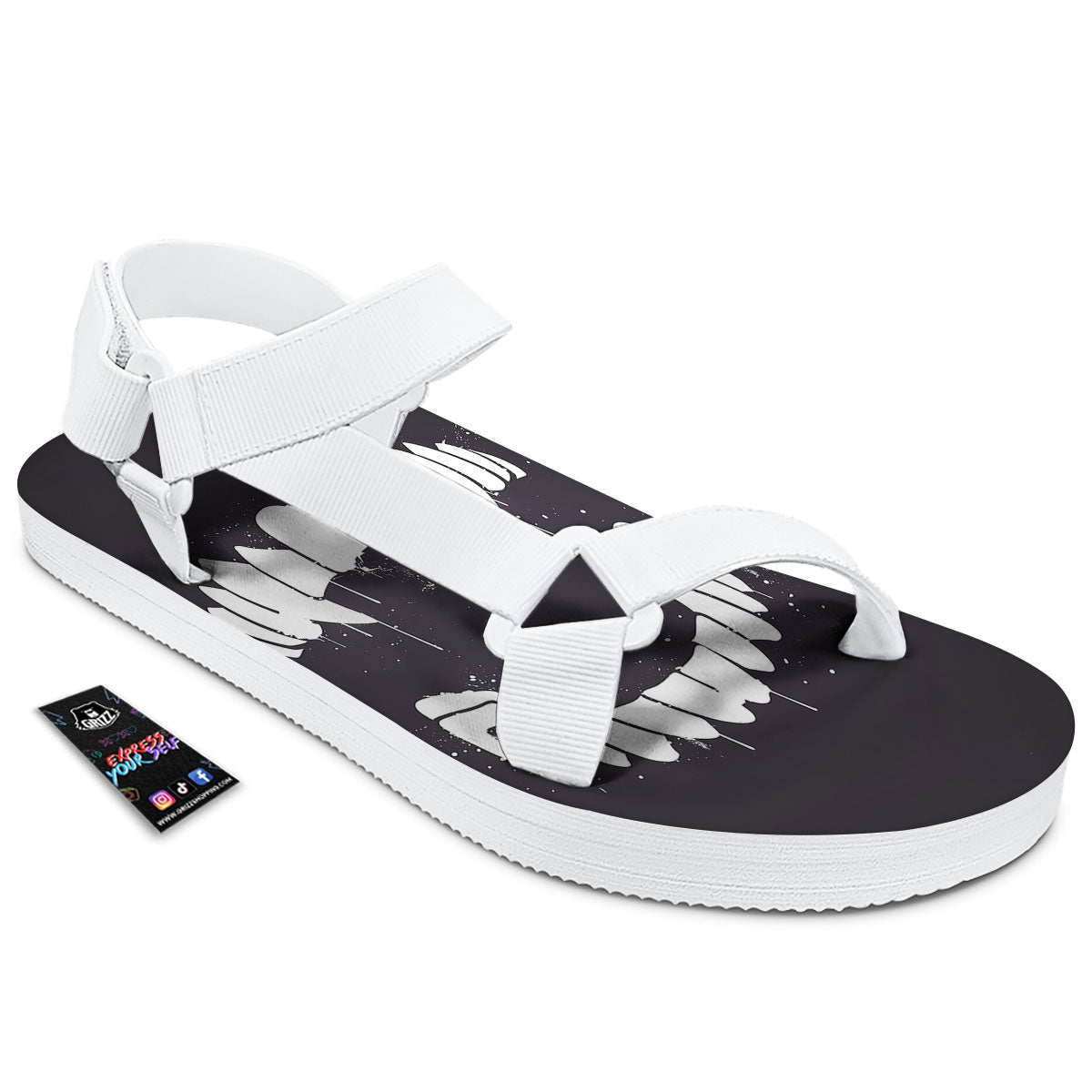 Dracula Fang Print White Open Toe Sandals-grizzshop