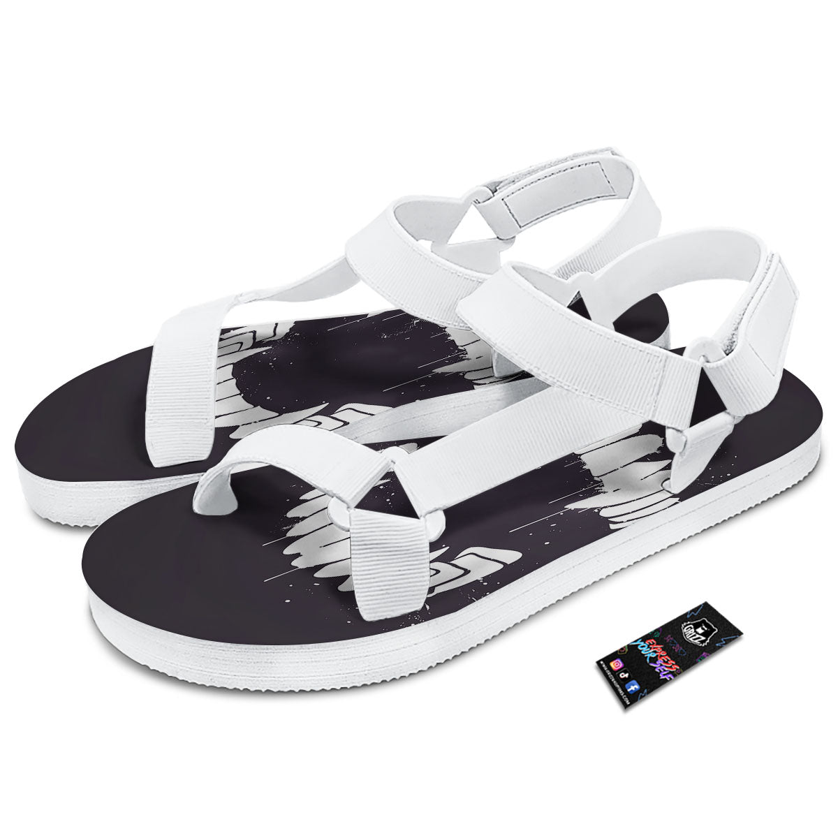 Dracula Fang Print White Open Toe Sandals-grizzshop