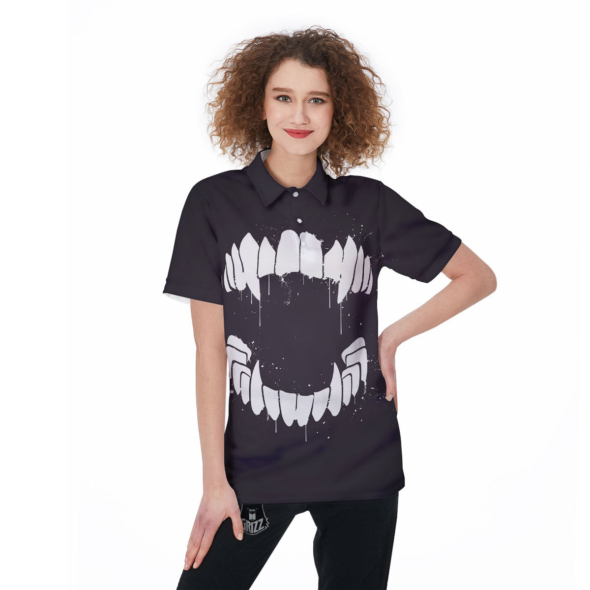 Dracula Fang Print Women's Golf Shirts-grizzshop