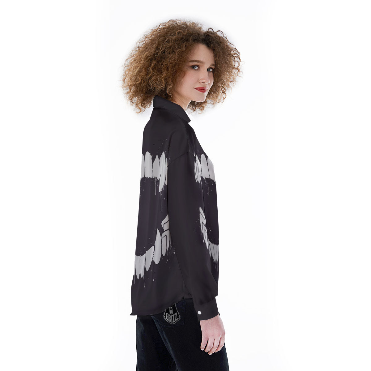Dracula Fang Print Women's Long Sleeve Shirts-grizzshop