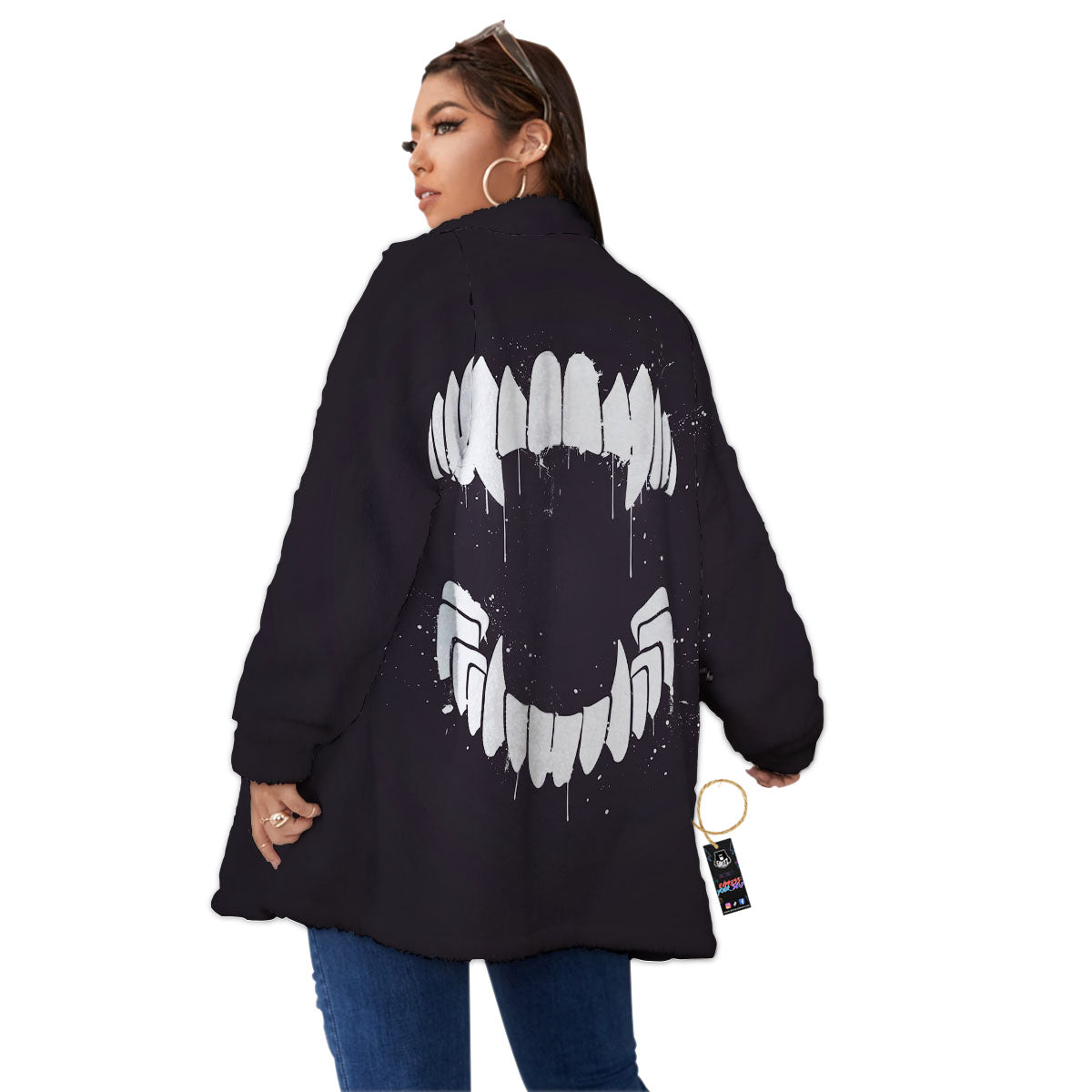 Dracula Fang Print Women's Sherpa Jacket-grizzshop