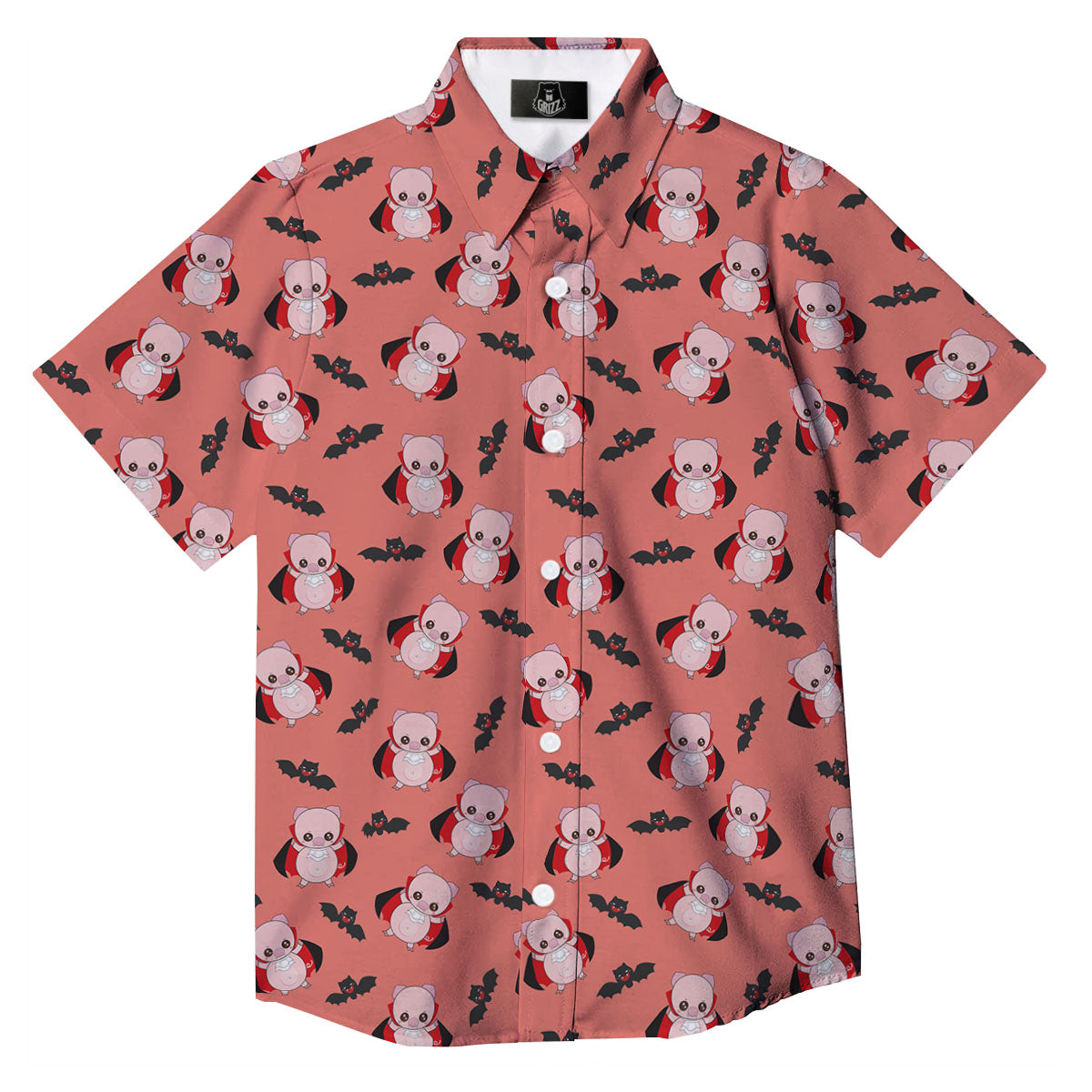 Dracula Pig Print Pattern Button Up Shirt-grizzshop