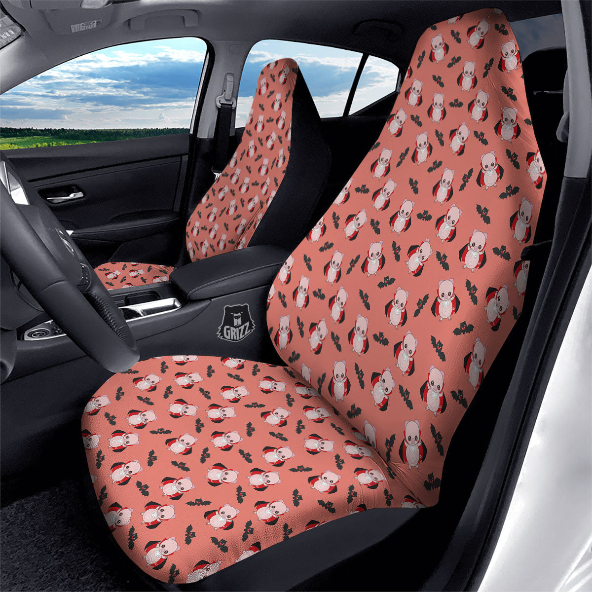 Dracula Pig Print Pattern Car Seat Covers-grizzshop