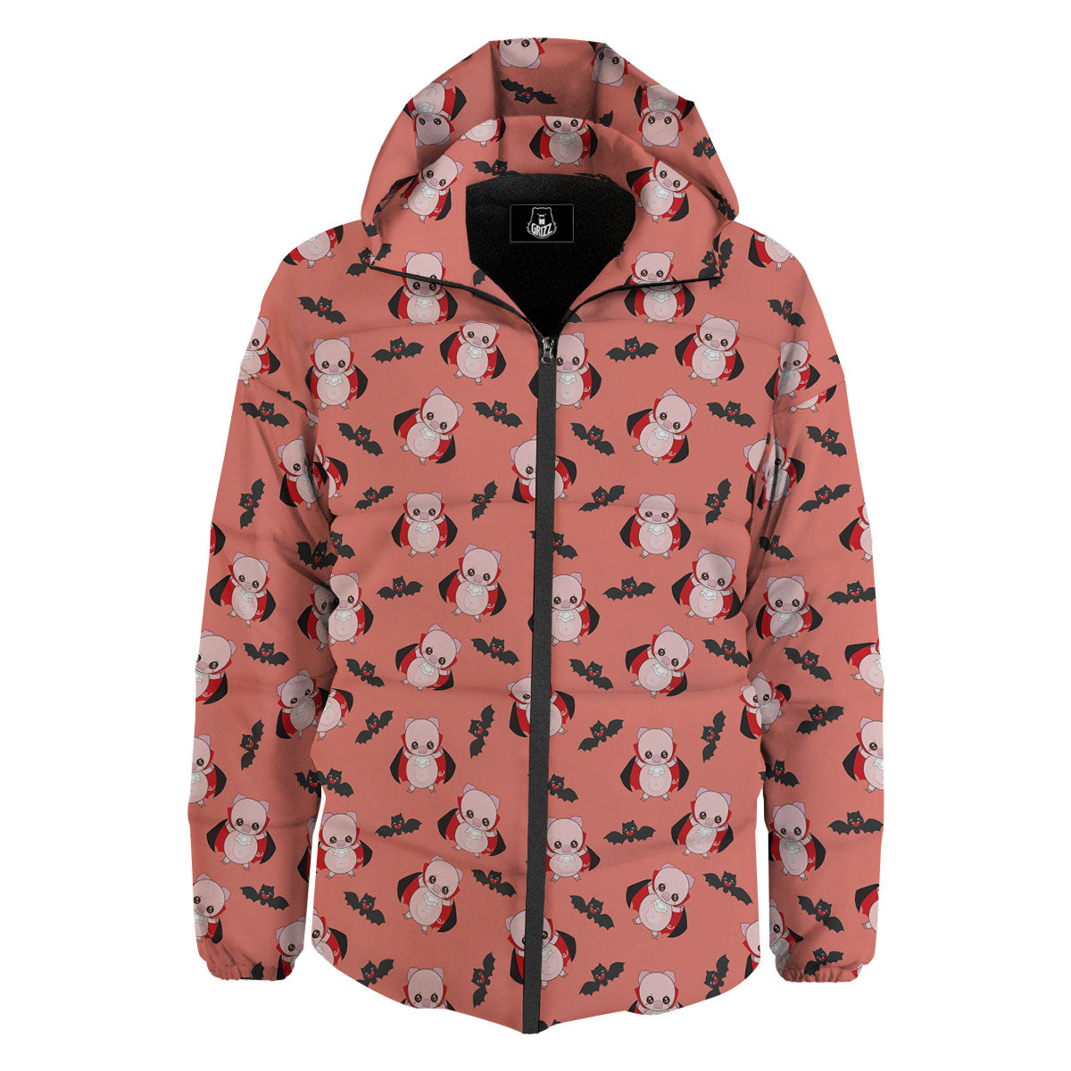 Dracula Pig Print Pattern Down Jacket-grizzshop