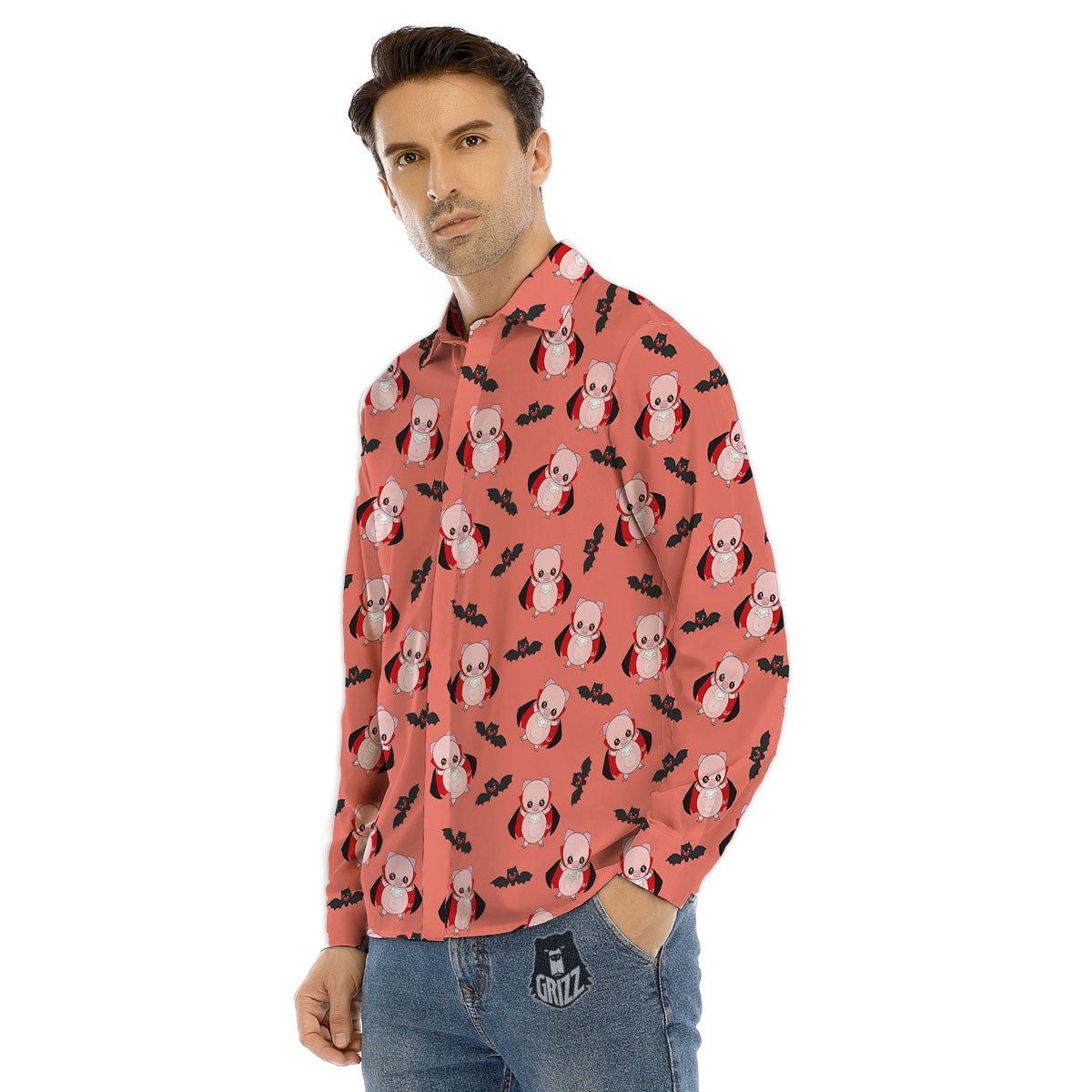 Dracula Pig Print Pattern Men's Dress Shirts-grizzshop
