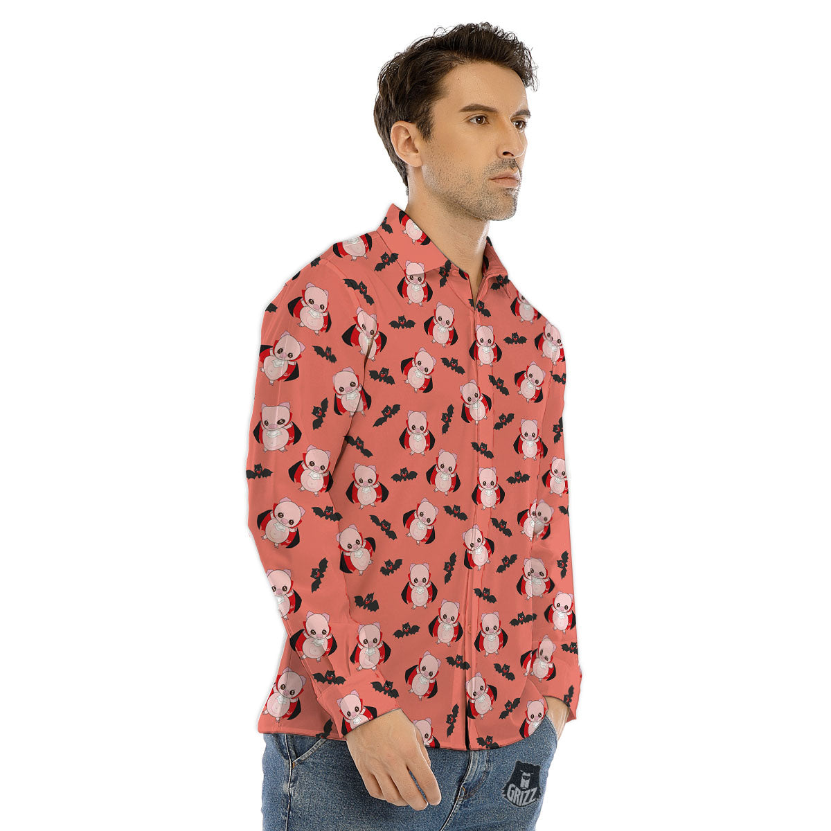 Dracula Pig Print Pattern Men's Dress Shirts-grizzshop