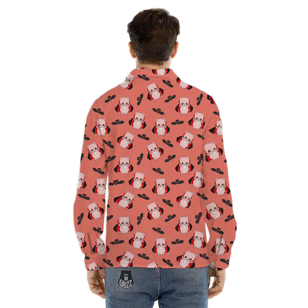 Dracula Pig Print Pattern Men's Dress Shirts-grizzshop