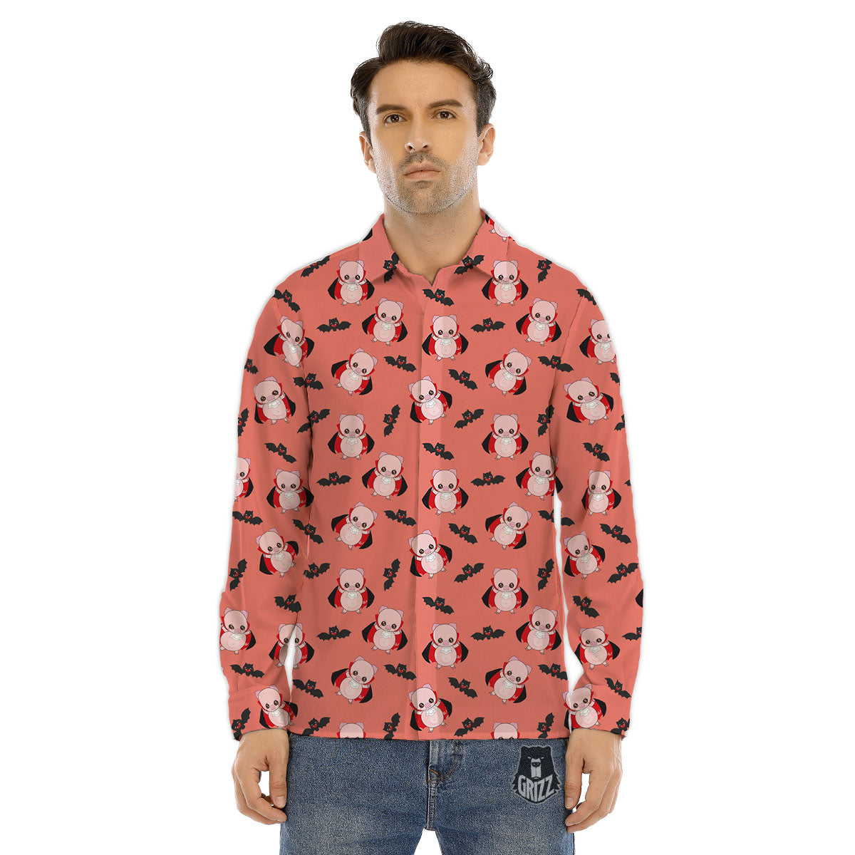 Dracula Pig Print Pattern Men's Dress Shirts-grizzshop