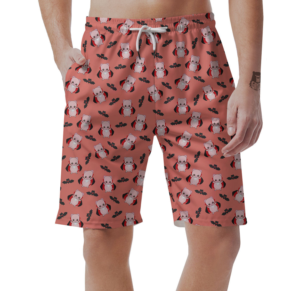 Dracula Pig Print Pattern Men's Shorts-grizzshop