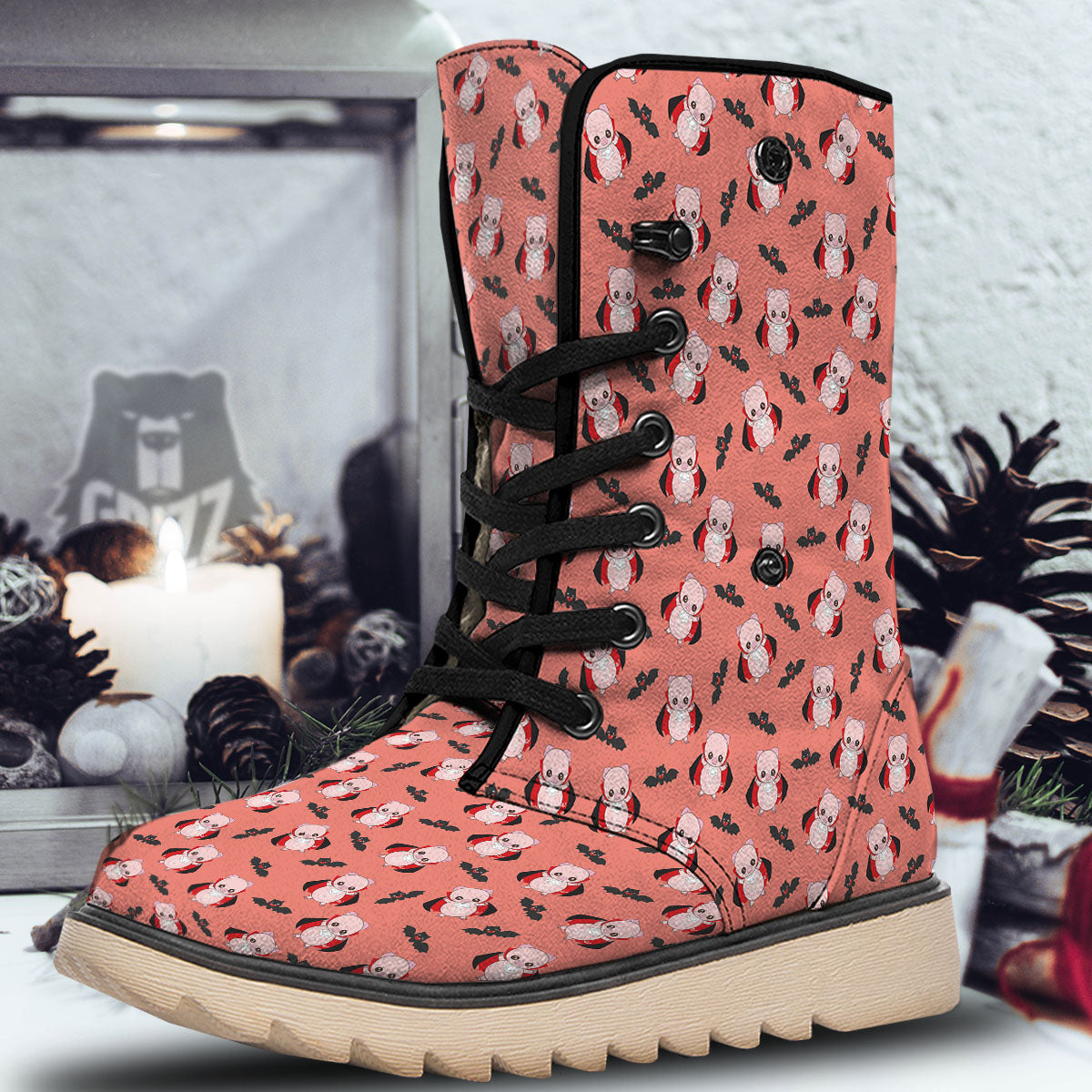 Dracula Pig Print Pattern Snow Boots-grizzshop