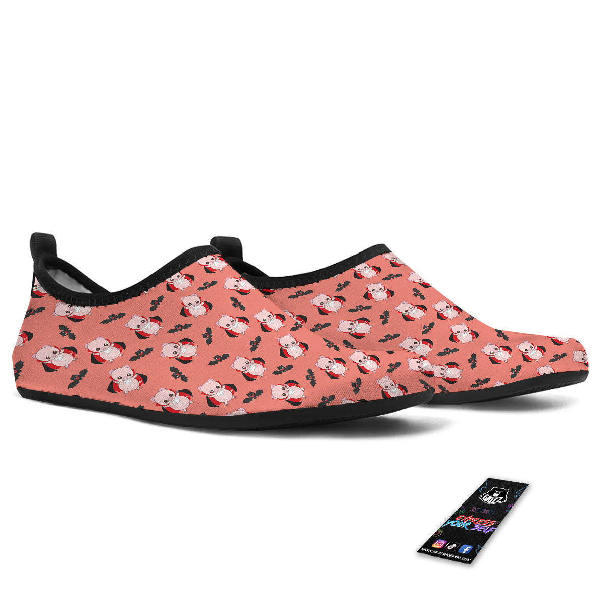 Dracula Pig Print Pattern Water Shoes-grizzshop