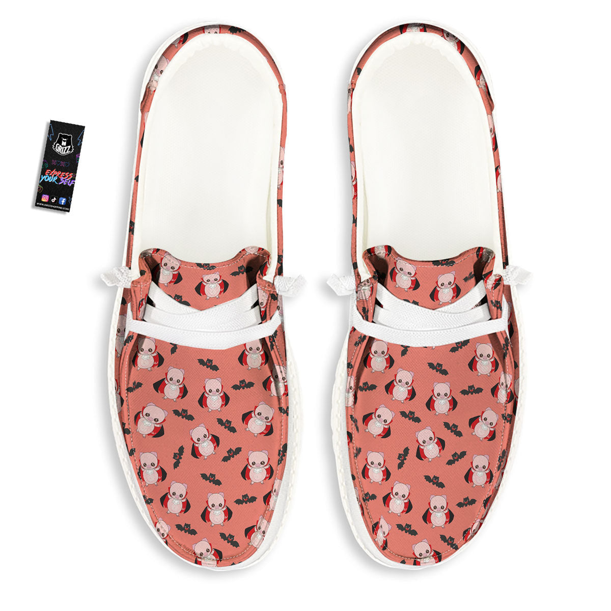 Dracula Pig Print Pattern White Loafers-grizzshop