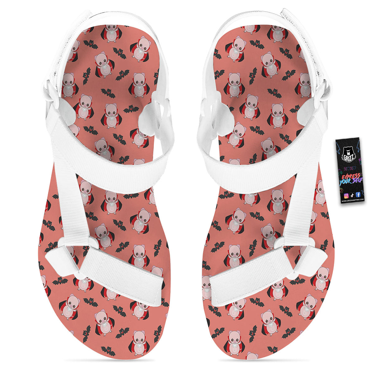 Dracula Pig Print Pattern White Open Toe Sandals-grizzshop