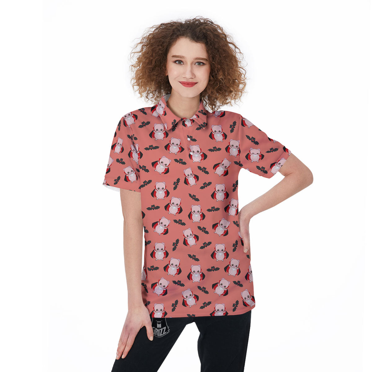 Dracula Pig Print Pattern Women's Golf Shirts-grizzshop
