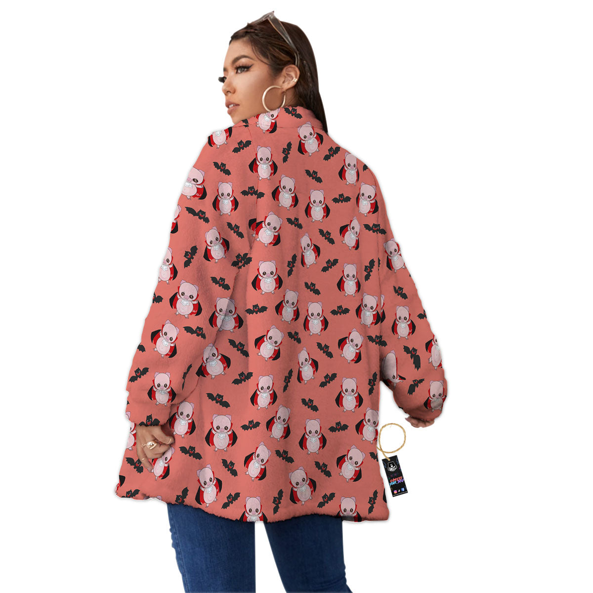 Dracula Pig Print Pattern Women's Sherpa Jacket-grizzshop