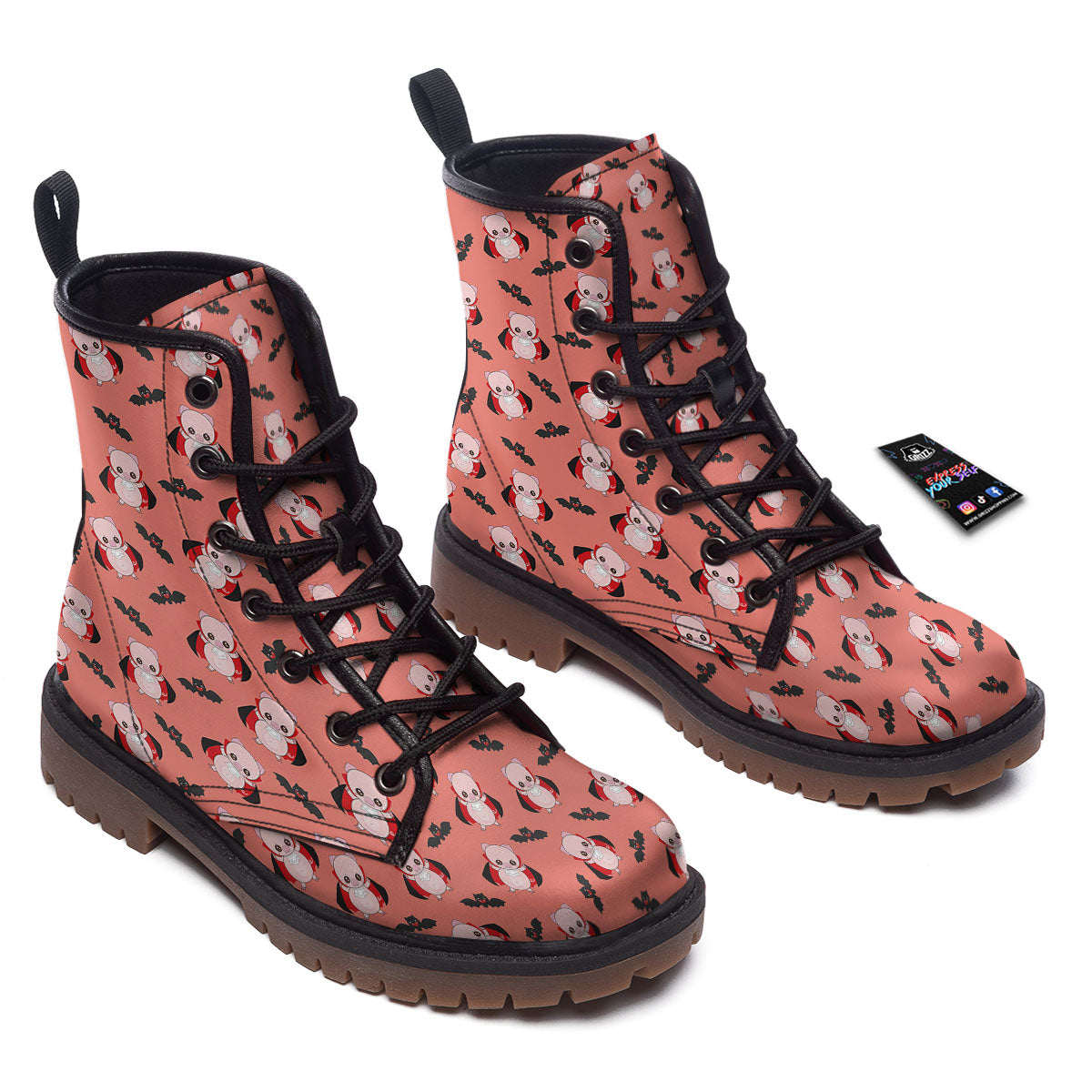 Dracula Pig Print Pattern Work Boots-grizzshop