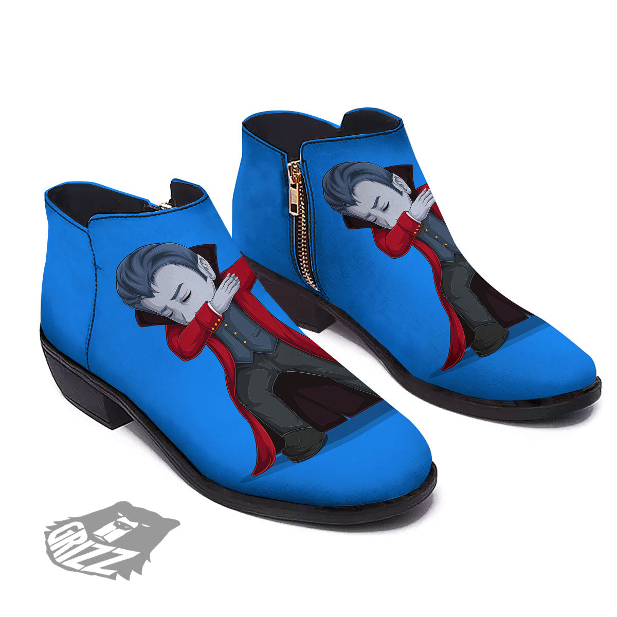 Dracula Vampire Dap Print Ankle Boots-grizzshop