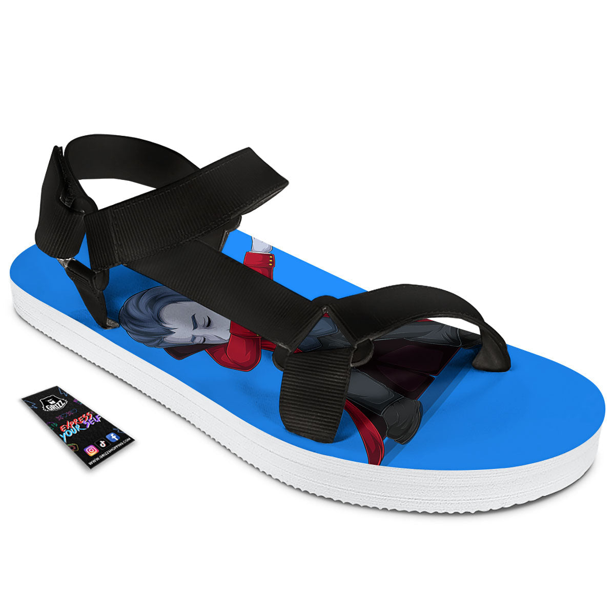 Dracula Vampire Dap Print Black Open Toe Sandals-grizzshop