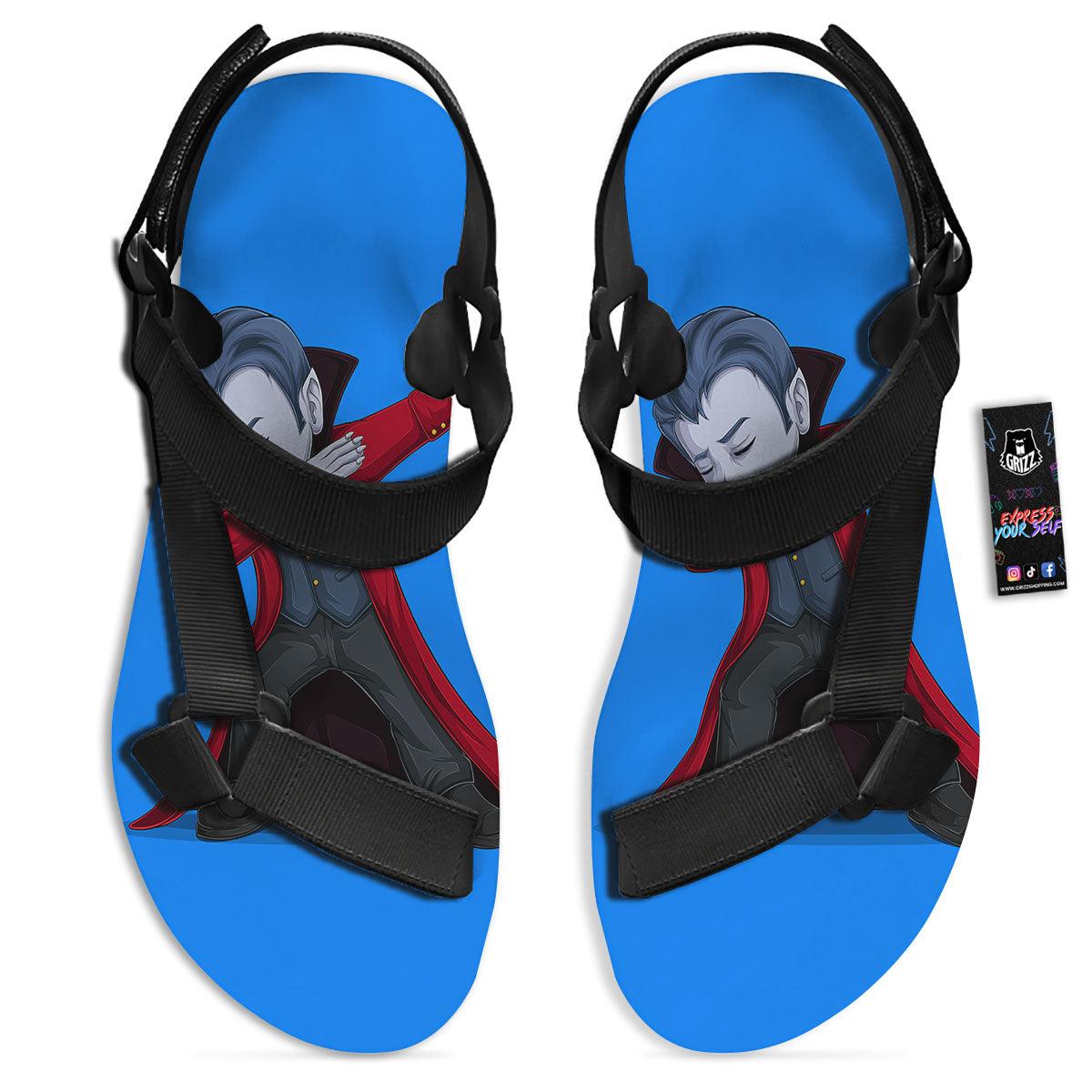 Dracula Vampire Dap Print Black Open Toe Sandals-grizzshop