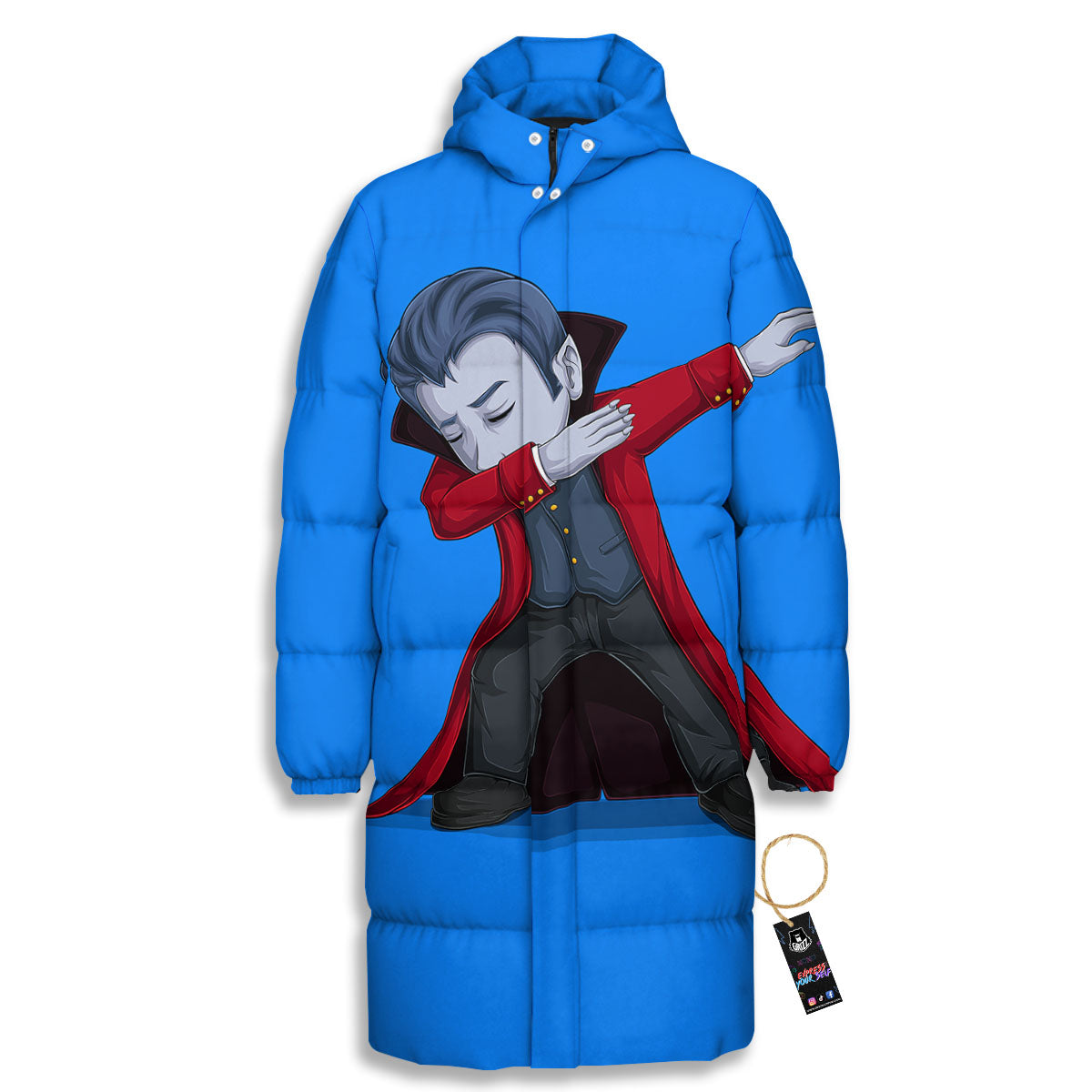 Dracula Vampire Dap Print Long Down Jacket-grizzshop