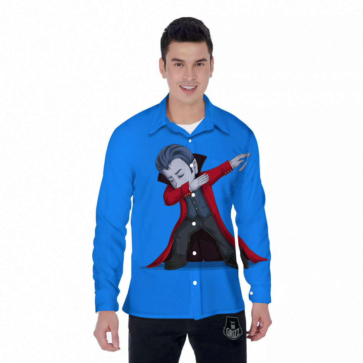 Dracula Vampire Dap Print Men's Long Sleeve Shirts-grizzshop