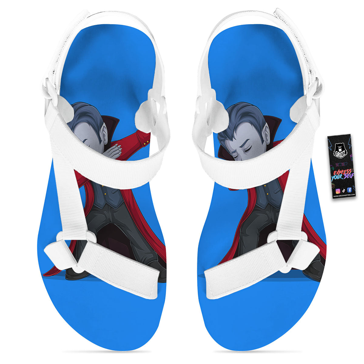 Dracula Vampire Dap Print White Open Toe Sandals-grizzshop