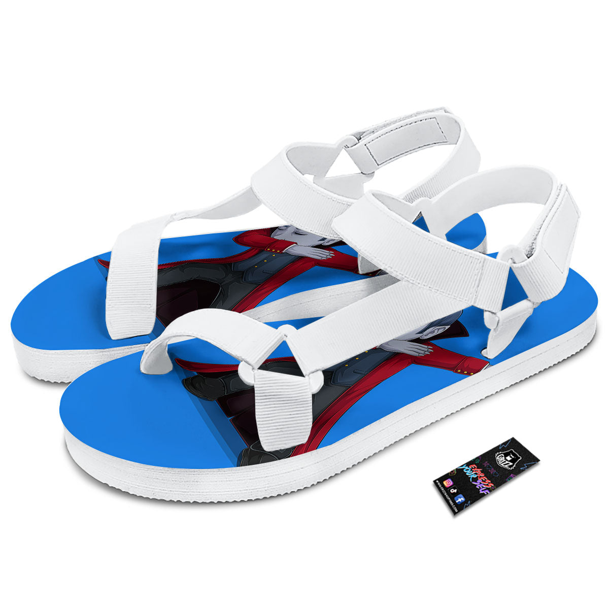 Dracula Vampire Dap Print White Open Toe Sandals-grizzshop
