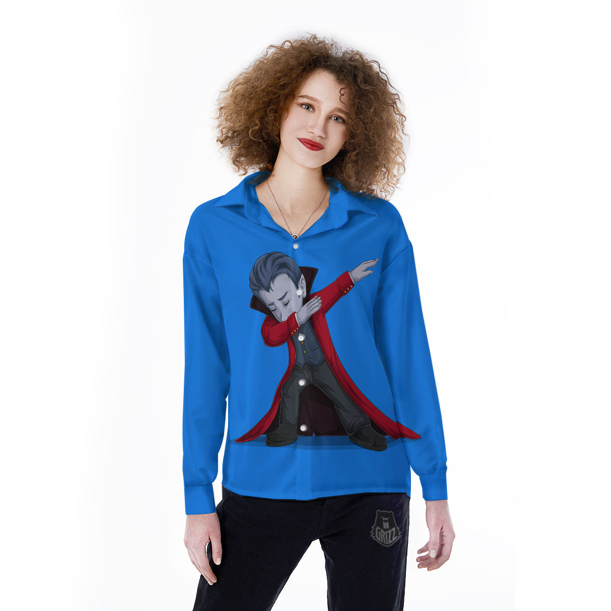 Dracula Vampire Dap Print Women's Long Sleeve Shirts-grizzshop