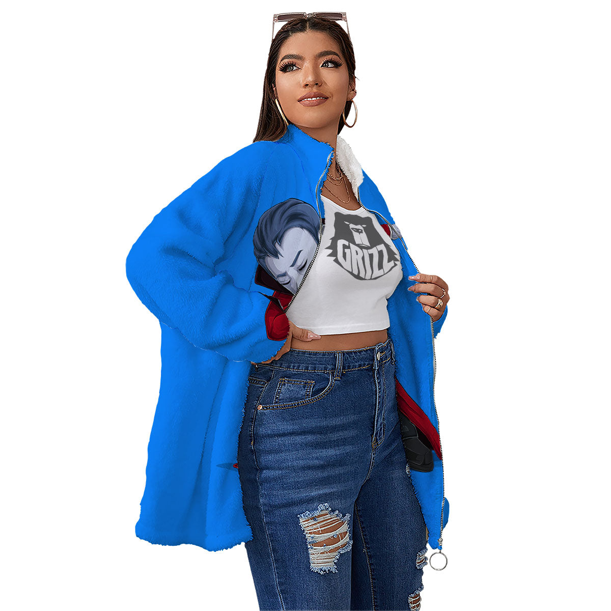 Dracula Vampire Dap Print Women's Sherpa Jacket-grizzshop