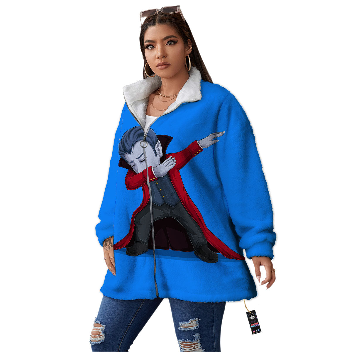 Dracula Vampire Dap Print Women's Sherpa Jacket-grizzshop