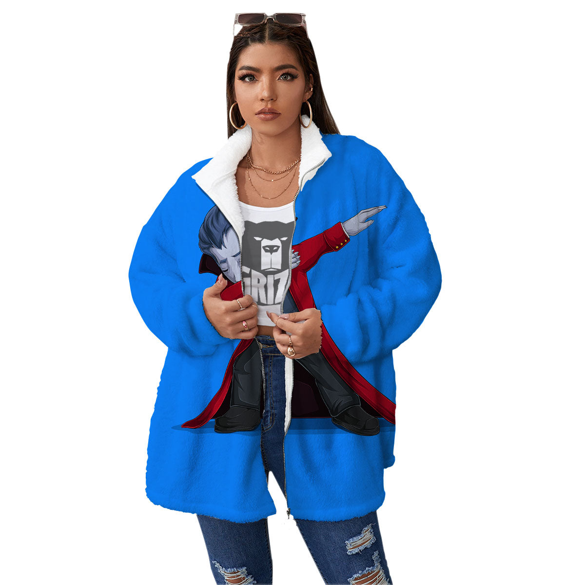 Dracula Vampire Dap Print Women's Sherpa Jacket-grizzshop