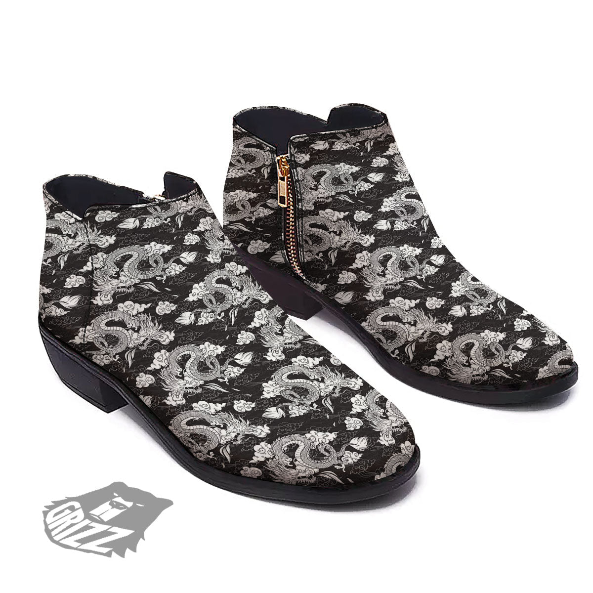 Dragon Eastern Print Pattern Ankle Boots-grizzshop
