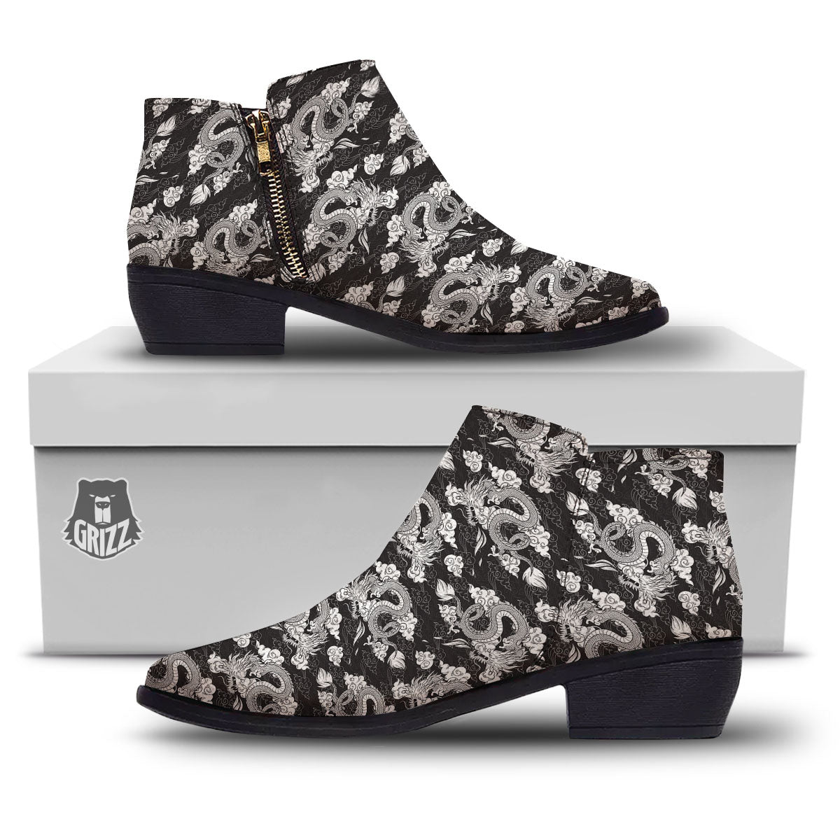Dragon Eastern Print Pattern Ankle Boots-grizzshop